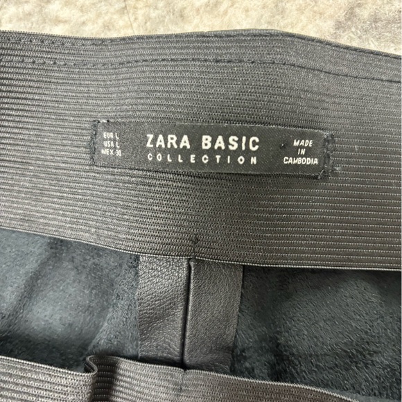 Zara black faux leather leggings zipper ankle women’s size L - Picture 2 of 5